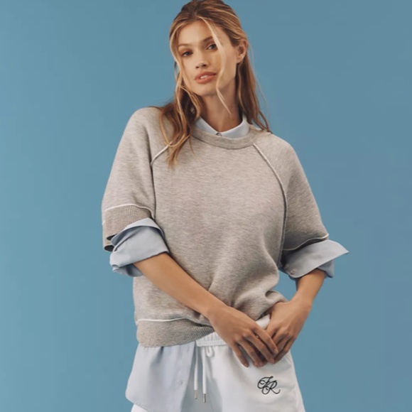 Anthropologie Oaklyn Cozy Crew-Neck Sweatshirt by Pilcro: Short-Sleeve Edition - Picture 1 of 10